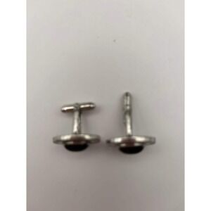 VTG Silver Tone Black Glass Cufflinks-Mid Century Men's Formal Tuxedo Accessorie